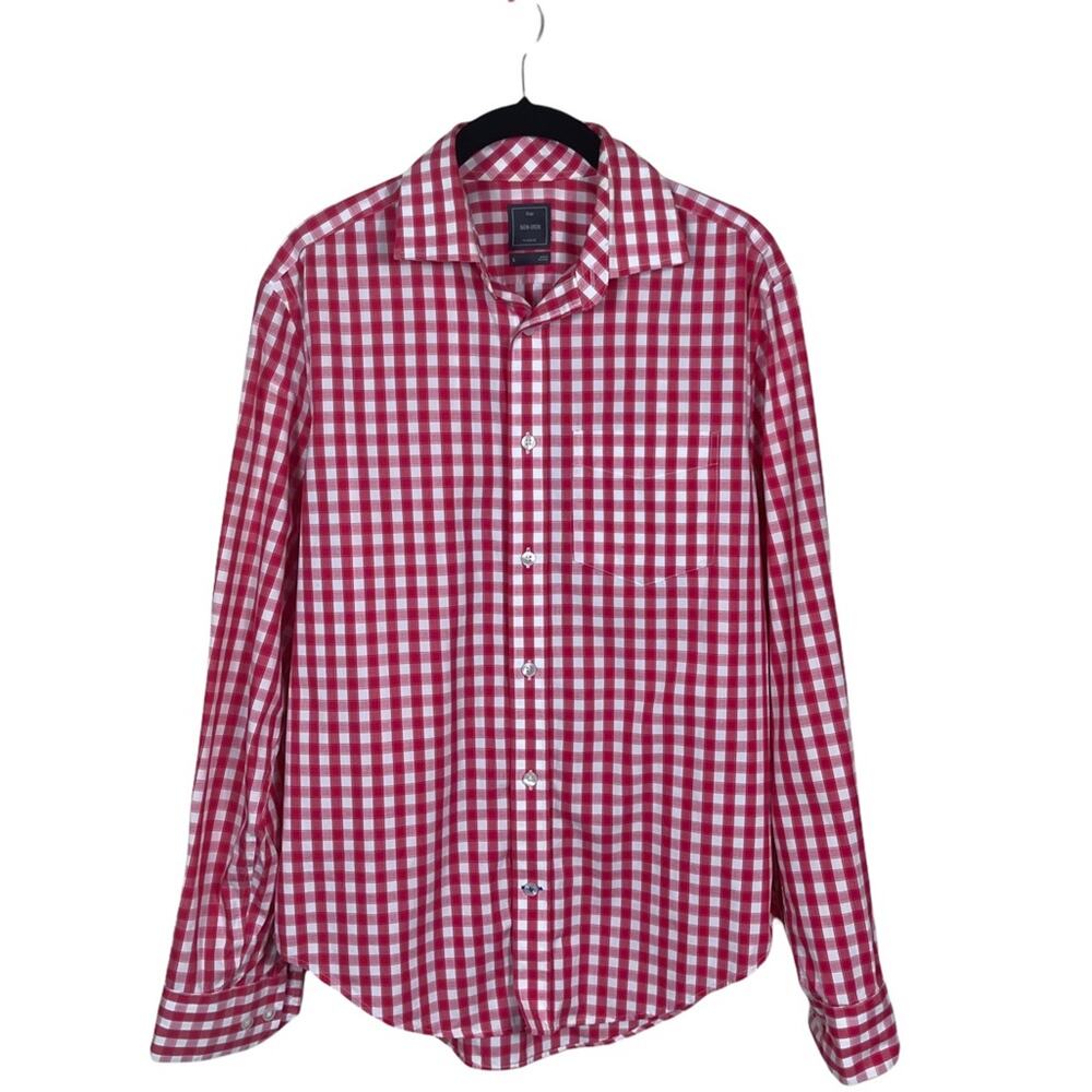 Gap Gingham Non Iron Front Button Long Sleeve Shirt Red White Size Small Men